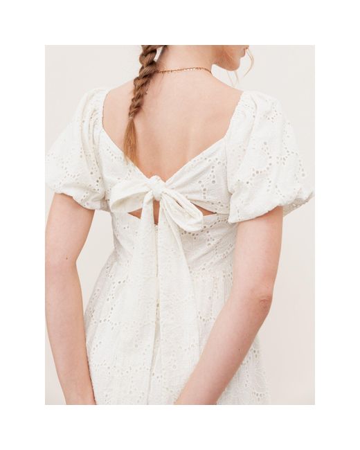 Lovedrobe Natural Broderie Bow Detail Mini Dress