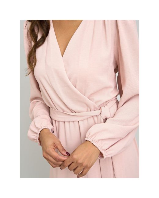 Gina Bacconi Pink Bow Wrap Long Sleeve Maxi Dress