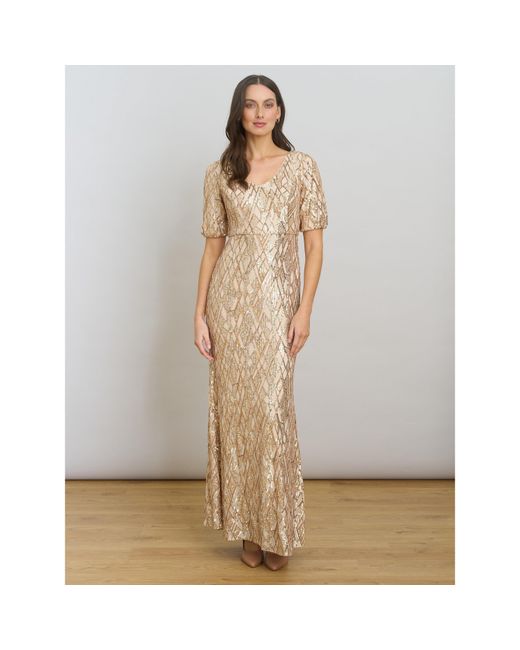 Gina Bacconi Natural Pat Sequin Maxi Dress