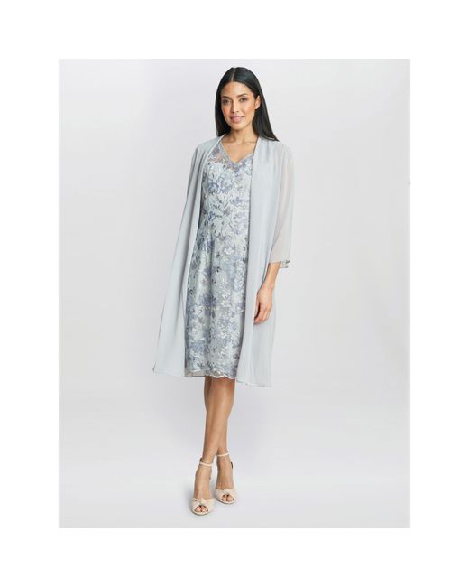 Gina Bacconi Blue Tracy Embroidered Dress & Chiffon Jacket