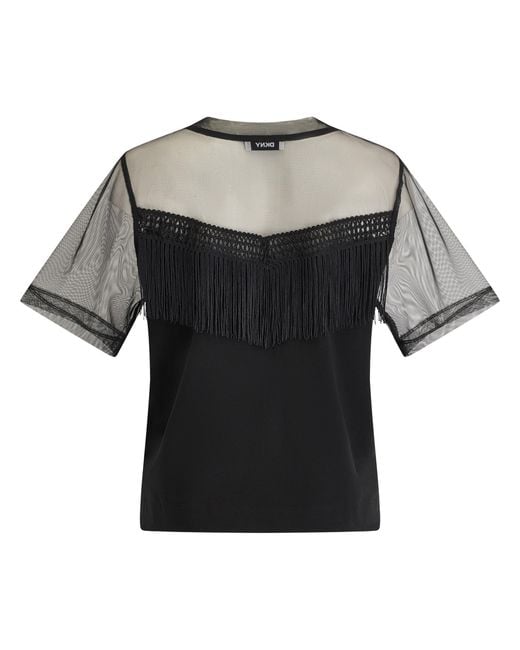 DKNY Black Fringe Cut Out Top
