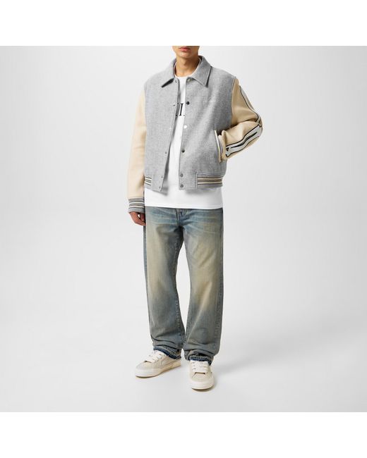 Amiri Gray Bones Wool Long Sleeve Varsity Jacket for men