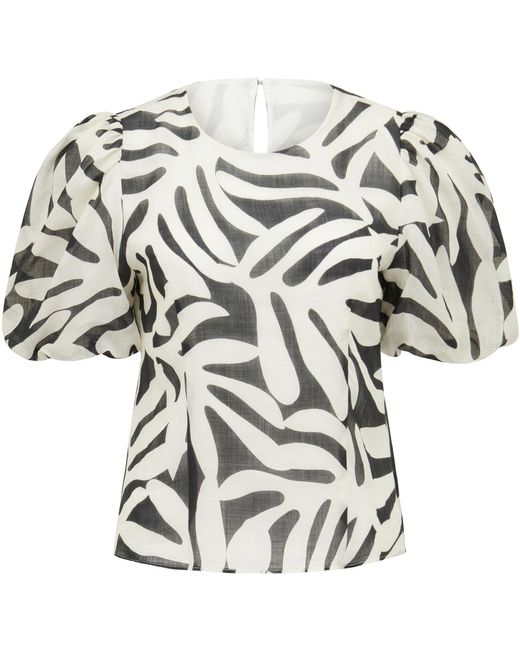 Forever New Gray Lula Puff Sleeves Top