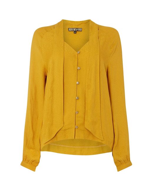 Biba Yellow Leopard Jacquard Pussybow Blouse