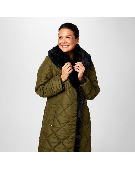 Biba Black Water Resistant Faux Fur Collar Long Sleeve Short Puffer Jacket