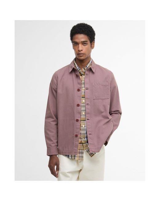 Barbour Purple Washed Cotton Long Sleeve Overshirt for men
