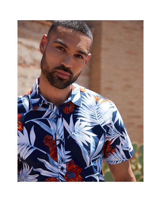 Threadbare Blue Patterned Short Sleeve Shirt for men