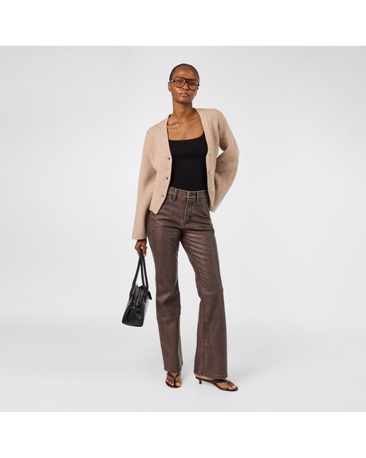 GOOD AMERICAN Brown Bootcut High-Rise Leather Trousers