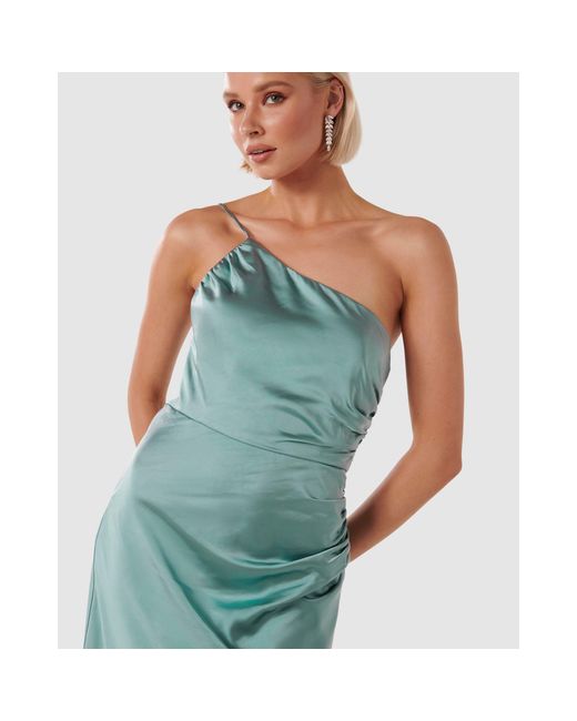 Forever New Blue Kelly One Shoulder Satin Maxi Dress