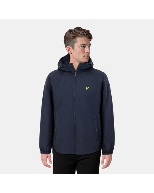 Lyle & Scott Blue Zip Through Cotton Wind Resistant Long Sleeve Hooded Rain Anorak for men