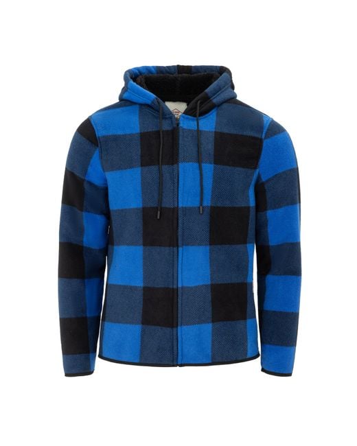 Lee Cooper Blue Hooded Flannel Sherpa Fleece Long Sleeve Full Zip Overshirt for men