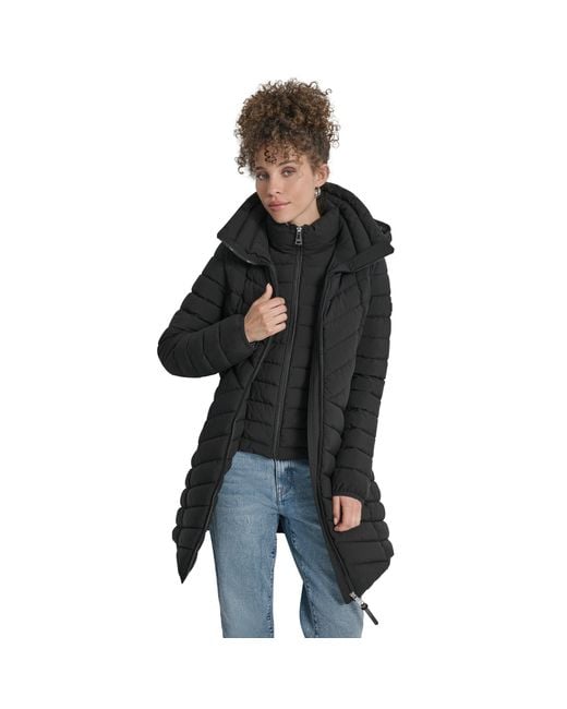 DKNY Black Double-Zip Quilted Medium Puffer Jacket