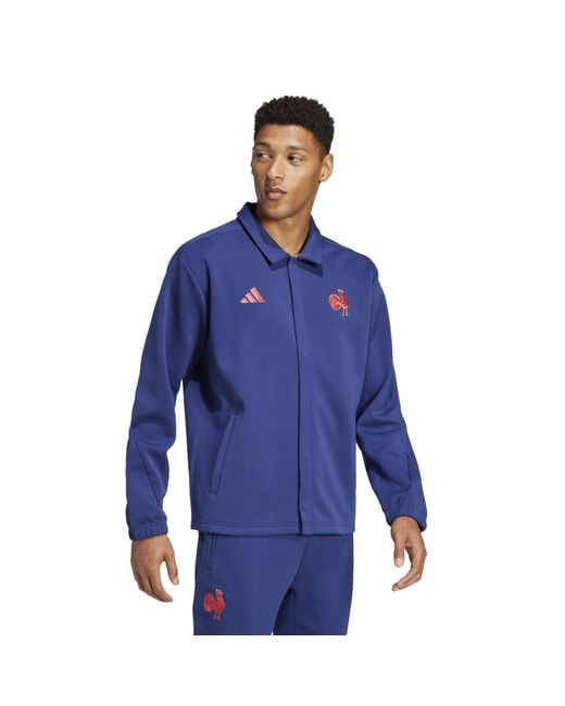 Adidas Blue France Rugby Performance Rugby Jacket for men
