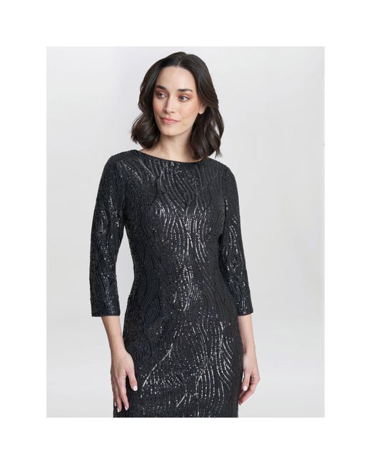 Gina Bacconi Black Angelina Sequin Shift Dress