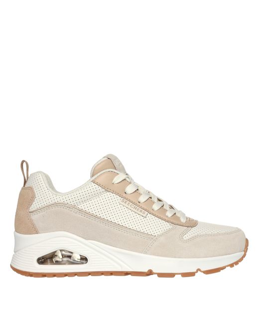 Skechers White Suede & Perforated Duraleather Lace Low-Top Trainers