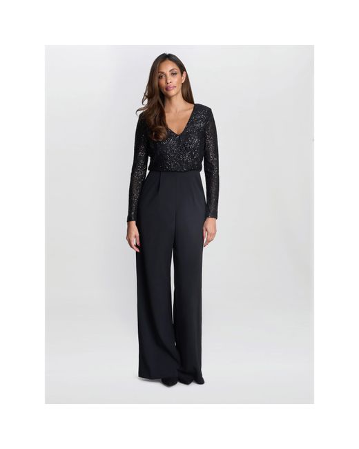 Gina Bacconi Blue Allegra Sequin Crepe Jumpsuit