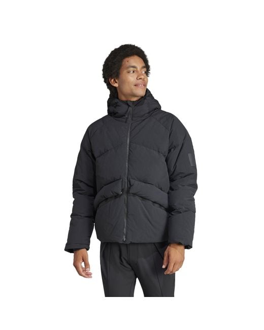 Adidas Black Big Baffle Water Resistant Duck Down Long Sleeve Down Jacket for men