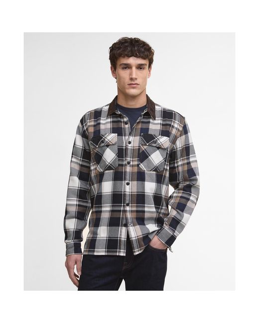 Barbour Gray Grasmoor Check Pattern Corduroy Collar Long Sleeve Overshirt for men