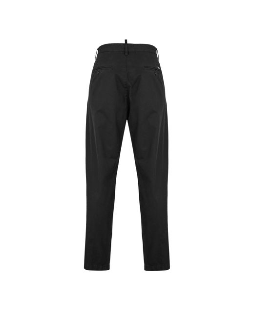 DSquared² Black One Pleat Cotton Straight Leg Trousers for men