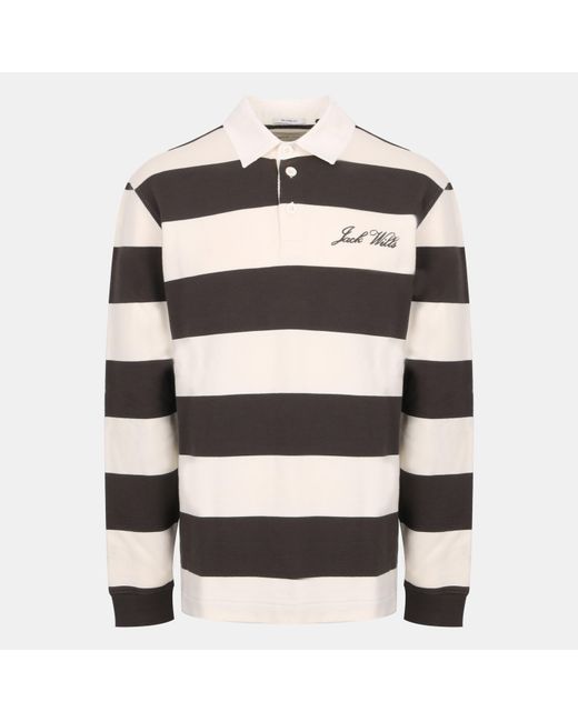 Jack Wills Black Cotton Long Sleeve Rugby Polo Shirt for men