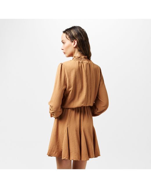 AX Paris Brown Camel High Neck Shirred Detail Skater Dress