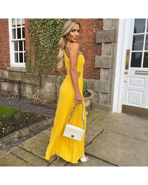 AX Paris Yellow One Shoulder Cut Out Pleated Midi Dress