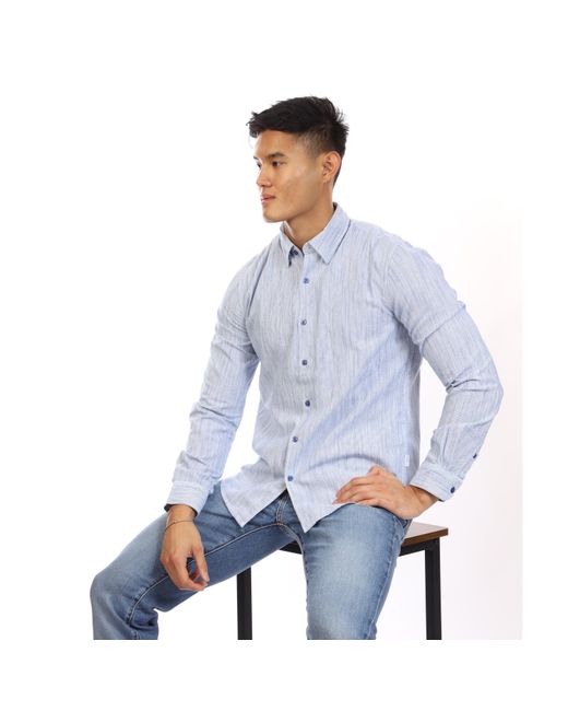 Peter Werth Blue W Mallett Long Sleeve Plain Shirt for men