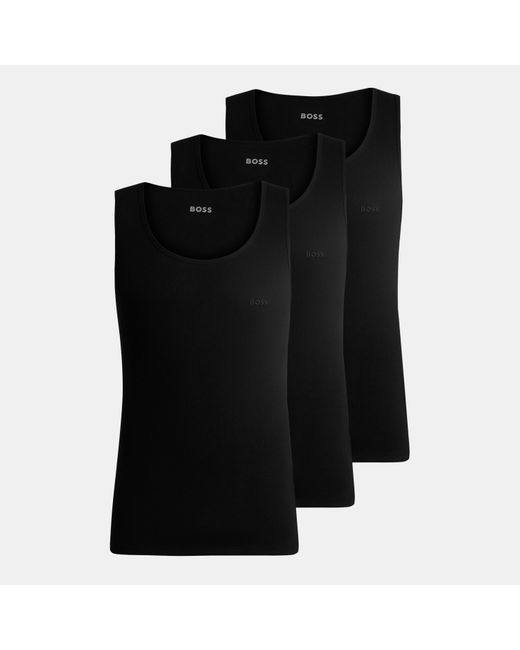 Boss Black Classic Ribbed Tank Top 3-Pack, Cotton Construction for men