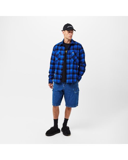 Off-White c/o Virgil Abloh Blue Arrow Plaid Cotton Long Sleeve Embroidered Shirt for men