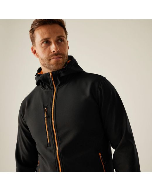 Regatta Black Navigate 2 Layer Hooded Softshell Jacket for men