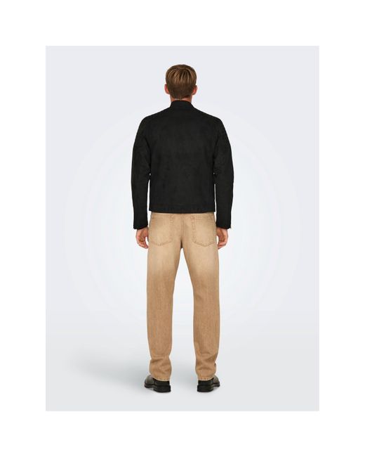 ONLY Black Bomber Faux Leather Jacket for men