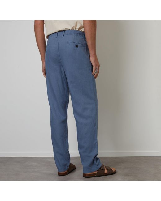 Threadbare Blue Annual Linen Blend Casual Trousers for men