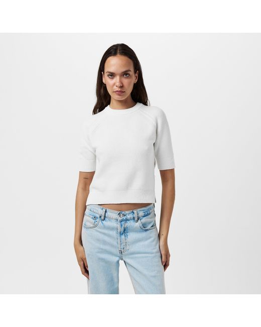 French Connection White Lilly Mozart Short-Sleeve Knitted Top