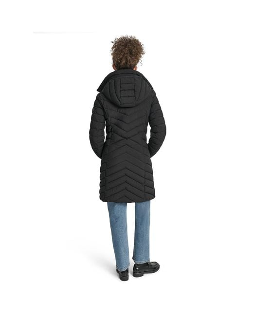 DKNY Black Double-Zip Quilted Medium Puffer Jacket