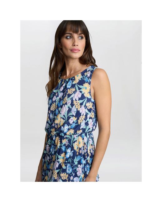 Gina Bacconi Blue Zara Floral Print Plisse Tier Dress