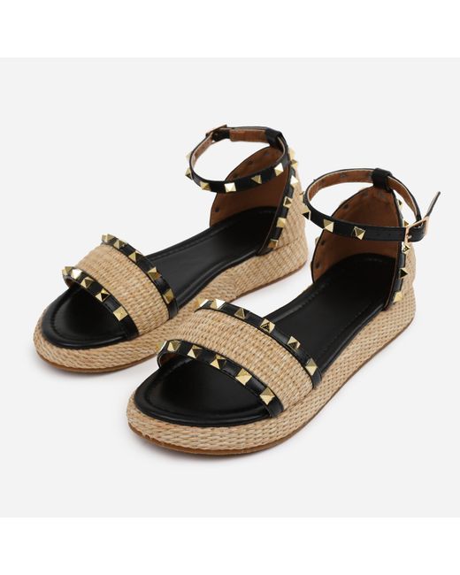 Where's That From White Pu Aviva Studded Gladiator Espadrille Flatfo