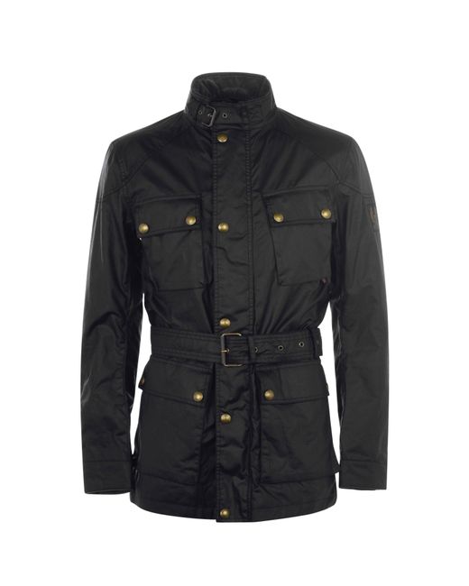 Belstaff Black Trialmaster Water And Wind Resistant Waxed Cotton Long Sleeve Wax Jacket for men