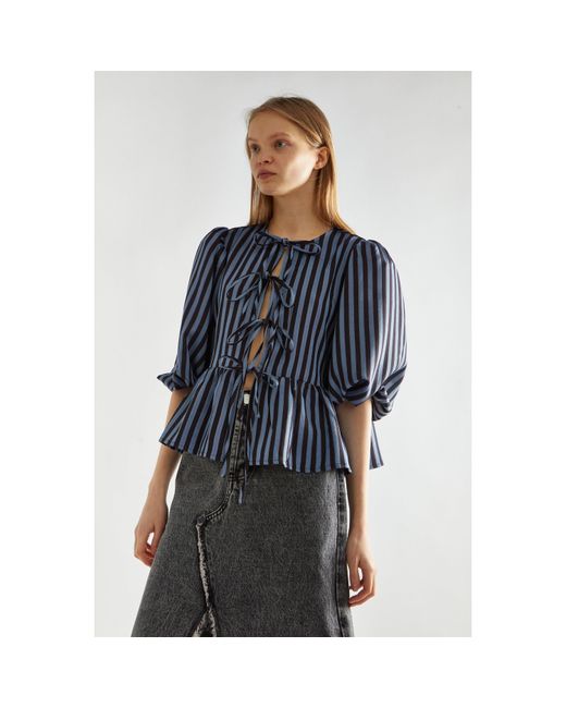 Glamorous Blue Stripe Tie-Front -Top