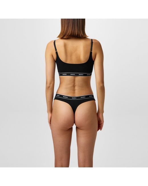 HUGO Black Stretch Cotton Thong