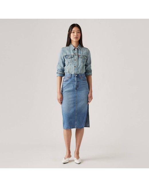 Levi's Blue Ex-Boyfriend Trucker Cotton Long Sleeve Point Collar Denim Jacket