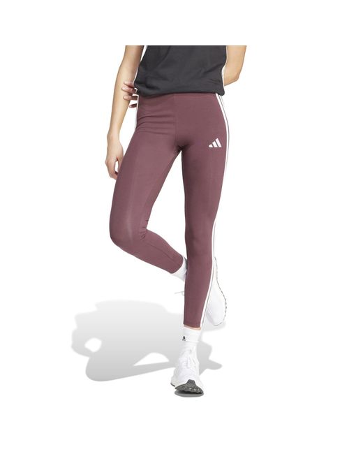 Adidas Purple Essentials 3 Stripe Leggings