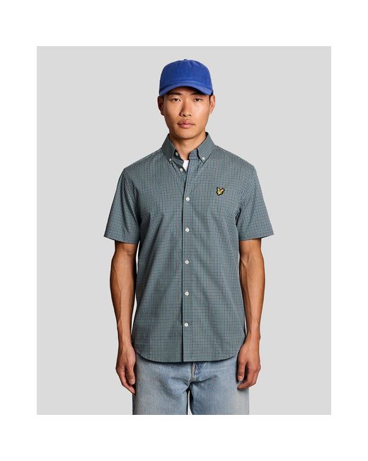Lyle & Scott Blue Patterned Short Sleeve Shirt for men
