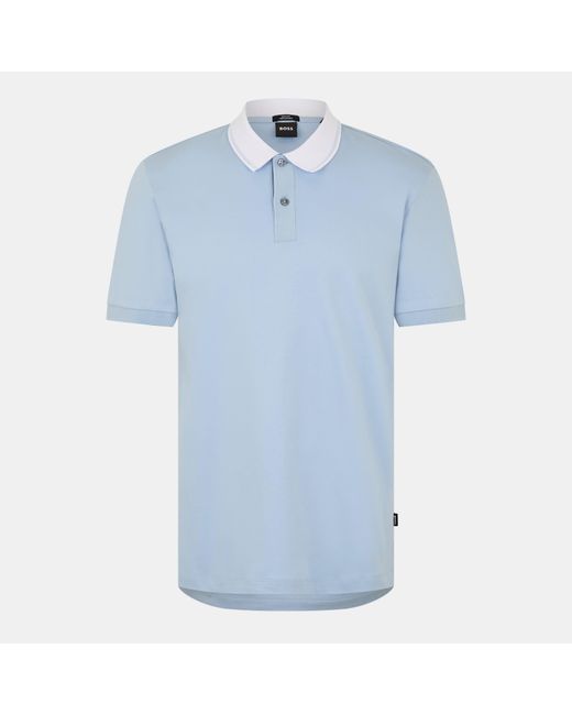 Boss Blue Phillipson Cotton Short Sleeve Slim Fit Polo Shirt for men