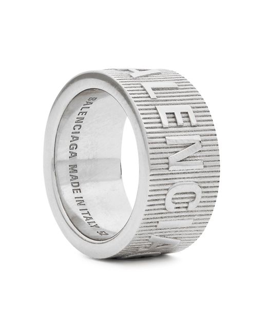 Balenciaga Metallic Logo-embossed Ribbed Ring