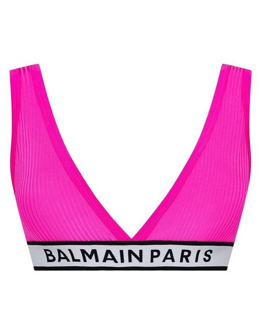 Balmain Pink Logo Embroidered Triangle Bra