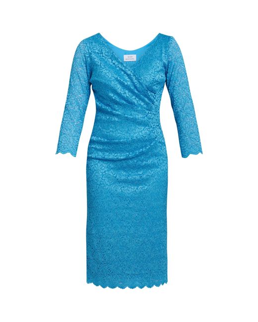 Gina Bacconi Blue Melody Lace Party Wrap Dress