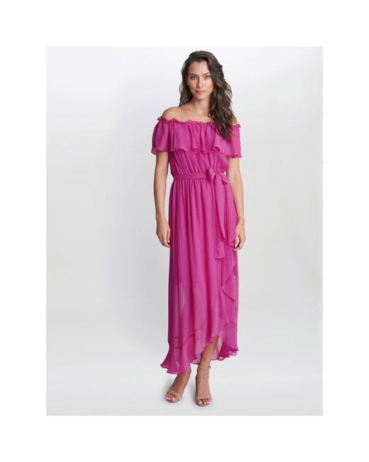 Gina Bacconi Pink Paisley Off The Shoulder Maxi Dress