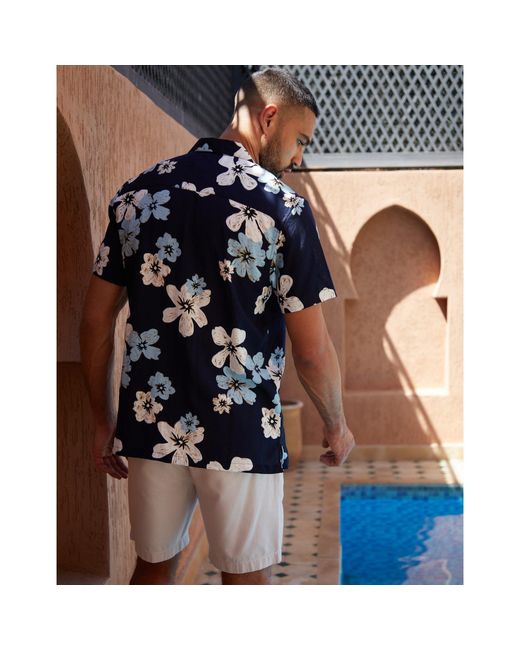 Threadbare Blue Short-Sleeve Patterned Shirt for men