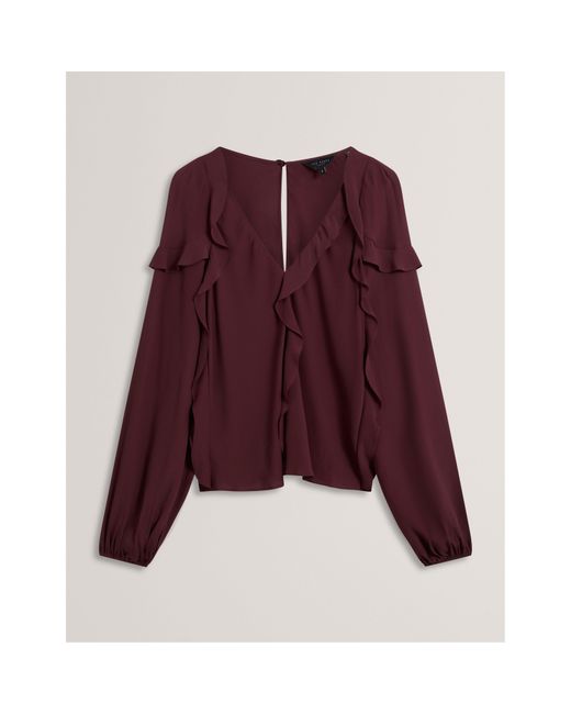 Ted Baker Purple Long-Sleeve Frill Blouse