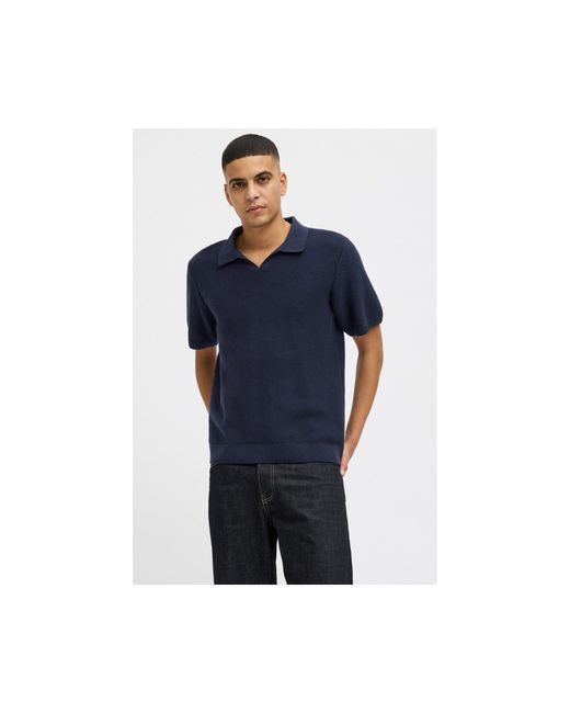 Jack & Jones Blue Jones Premium Split Neck Knitted Polo for men